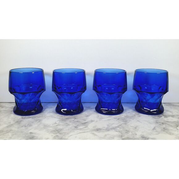 Vintage Cobalt Blue Honeycomb Glasses Set of 4 – Georgian Pattern Viking/Mosse - Picture 2 of 6